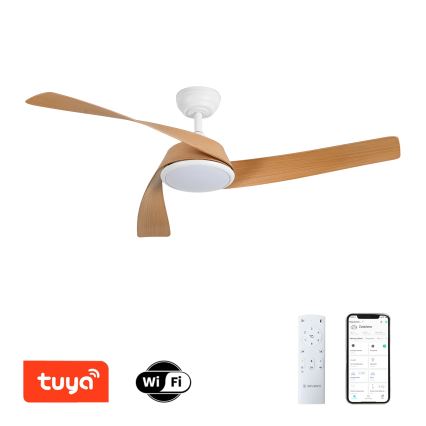 ZEVENTI - LED затемнюваний стельовий вентилятор AERYS LED/24W/230V 3000/4000/6000K Wi-Fi Tuya білий/дуб + пульт дистанційного керування
