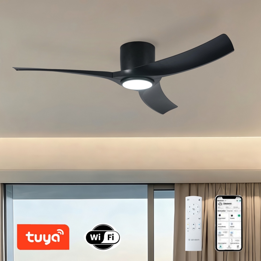 ZEVENTI - LED стельовий вентилятор ORBITO з можливістю затемнення LED/24W/230V 3000/4000/6000K Wi-Fi Tuya чорний + пульт дистанційного керування