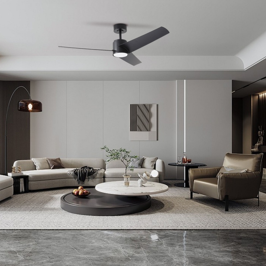 ЗЕВЕНТІ - світлодіодний стельовий вентилятор ОРВІЕТО 18 Вт/230 В 3000/4000/6000 К вай‑фай Туя чорний + пульт дистанційного керування