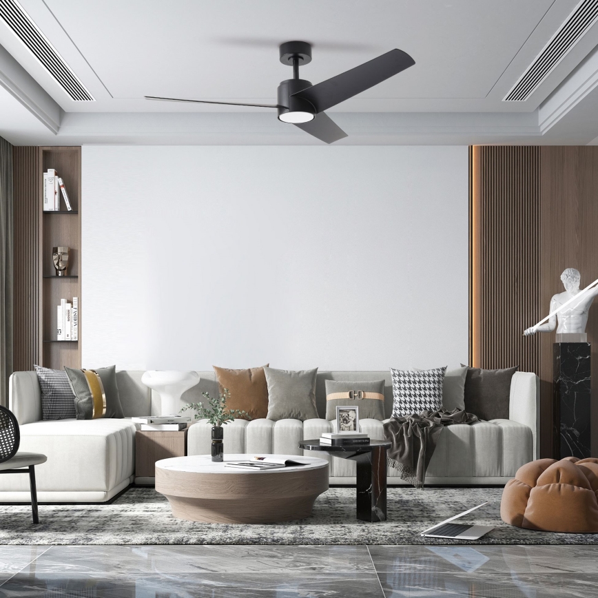 ЗЕВЕНТІ - світлодіодний стельовий вентилятор ОРВІЕТО 18 Вт/230 В 3000/4000/6000 К вай‑фай Туя чорний + пульт дистанційного керування