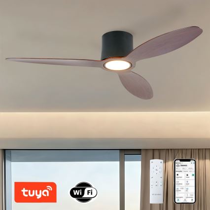 ZEVENTI - LED стельовий вентилятор VENTORA з регульованою яскравістю LED/24W/230V 3000/4000/6000K Wi-Fi Tuya чорний/горіх + дистанційне керування