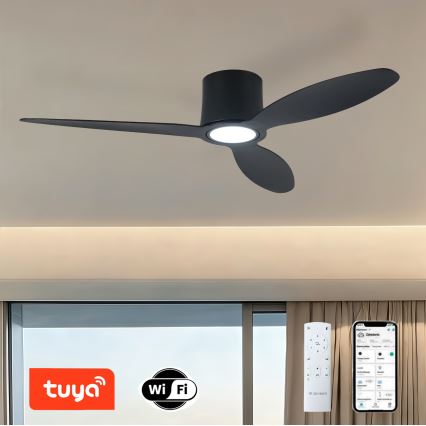 ZEVENTI - світлодіодний стельовий вентилятор із димуванням VENTORA LED/24W/230V 3000/4000/6000K Wi-Fi Tuya чорний + пульт дистанційного керування