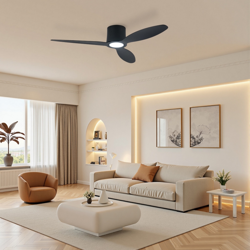ZEVENTI - світлодіодний стельовий вентилятор із димуванням VENTORA LED/24W/230V 3000/4000/6000K Wi-Fi Tuya чорний + пульт дистанційного керування