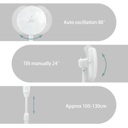 ZEVENTI - Напольный вентилятор FLOW 45 Вт/230 В, 120 см, белый