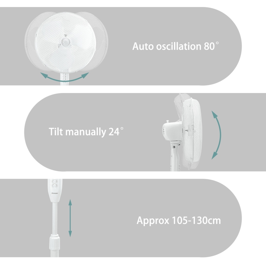 ZEVENTI - Напольный вентилятор FLOW 45 Вт/230 В, 120 см, белый