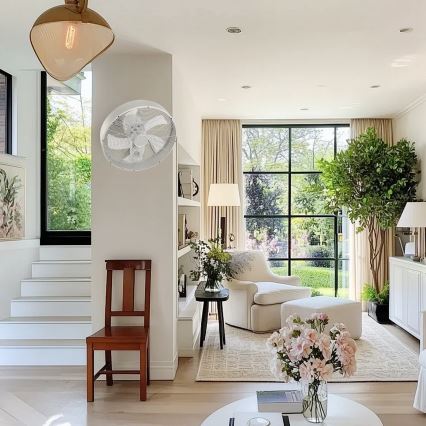 ZEVENTI - Настенный вентилятор FANNY 50 Вт/230 В, диаметр 45 см, матовый хром + дистанционное управление