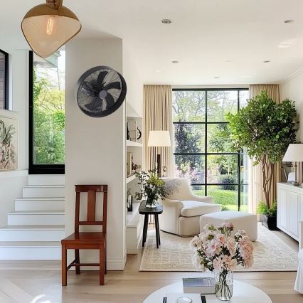 ZEVENTI - Настенный вентилятор FANNY 50 Вт/230 В, диаметр 45 см, черный + пульт дистанционного управления