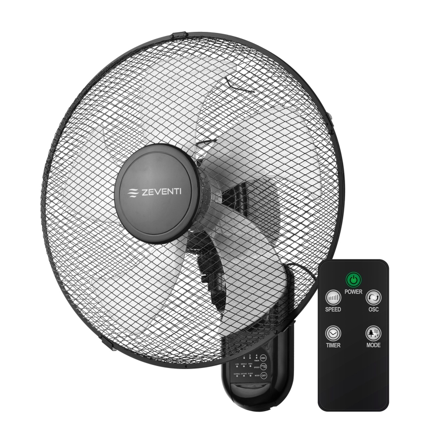 ZEVENTI - Настінний вентилятор FANNY 45W/230V Ø 41 см чорний + дистанційне керування
