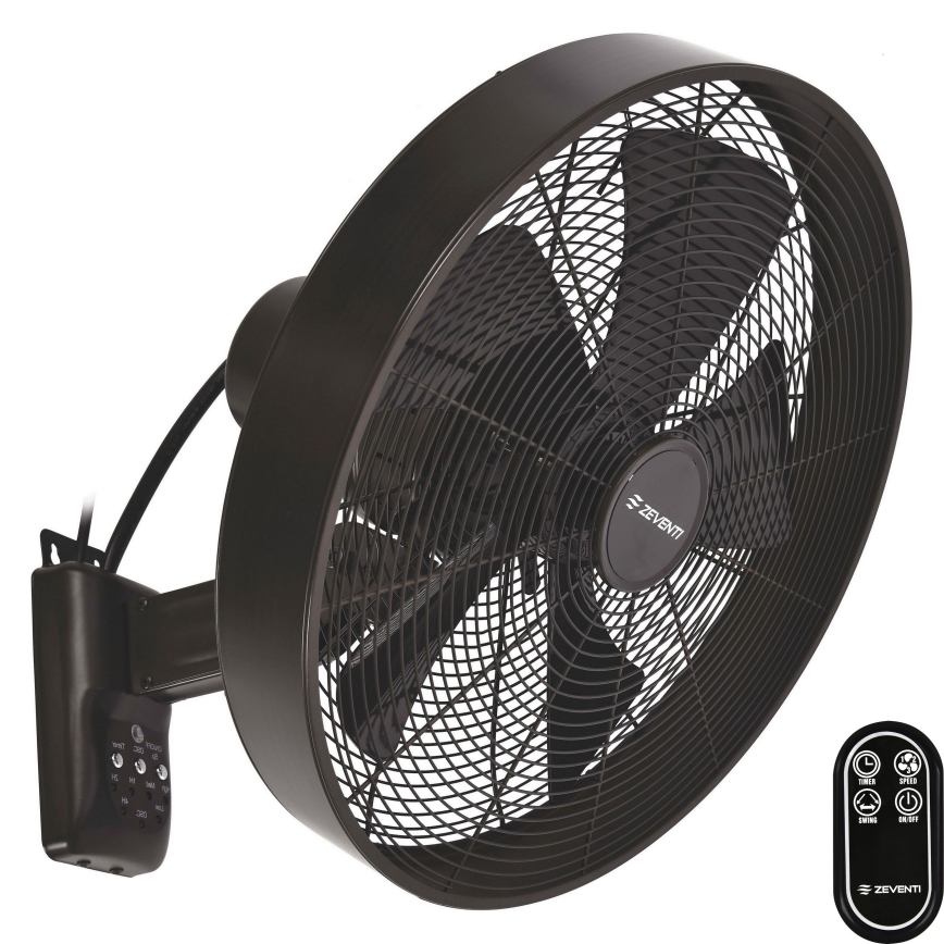 ZEVENTI - Настінний вентилятор FREEZE 50W/230V діаметр 40 см чорний/коричневий + пульт дистанційного керування
