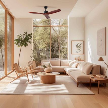 ZEVENTI - Потолочный вентилятор CUENCA Wi-Fi Tuya черный/дуб + пульт дистанционного управления