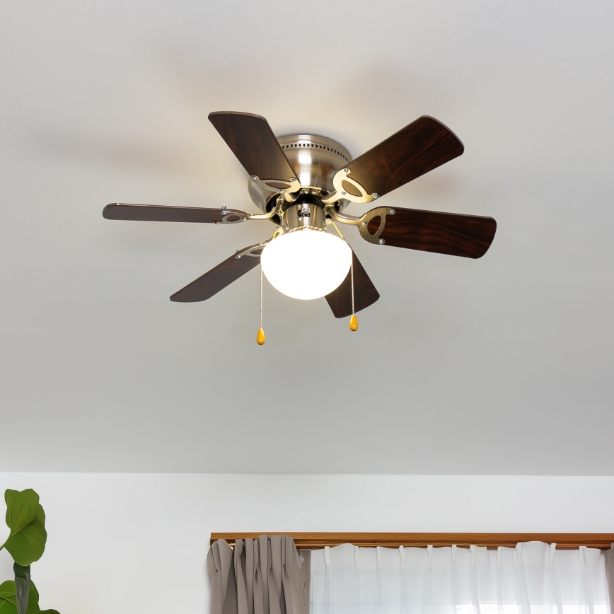 ZEVENTI - Потолочный вентилятор GALDANA 1xE27/60W/230V коричневый/бежевый