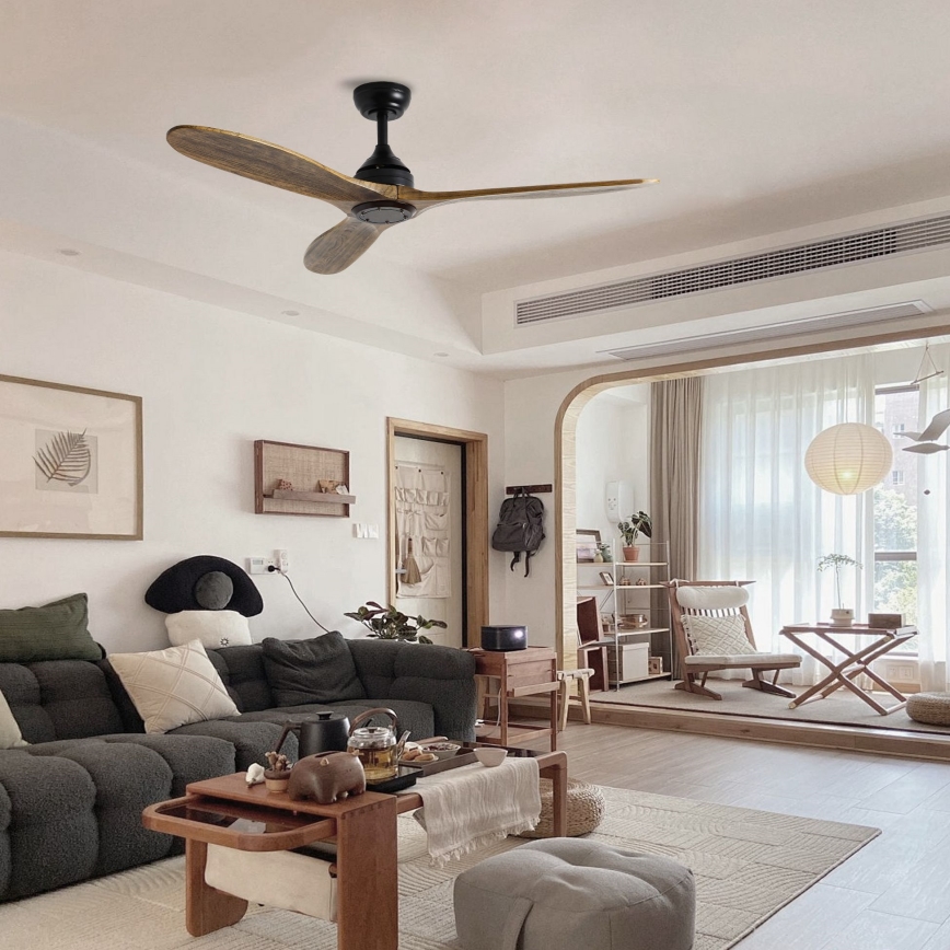 ZEVENTI - Потолочный вентилятор LAURIA Wi-Fi Tuya черный/дуб + пульт дистанционного управления