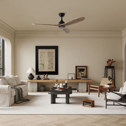 ZEVENTI - Потолочный вентилятор LAURIA Wi-Fi Tuya черный/дуб + пульт дистанционного управления