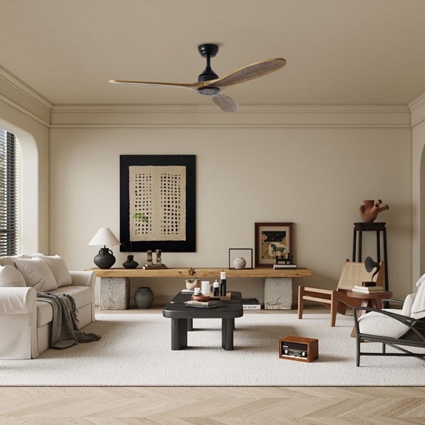 ZEVENTI - Потолочный вентилятор LAURIA Wi-Fi Tuya черный/дуб + пульт дистанционного управления