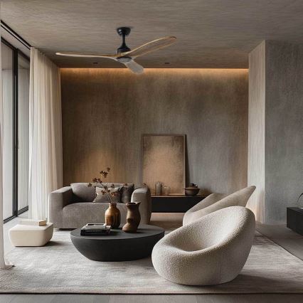 ZEVENTI - Потолочный вентилятор LAURIA Wi-Fi Tuya черный/дуб + пульт дистанционного управления