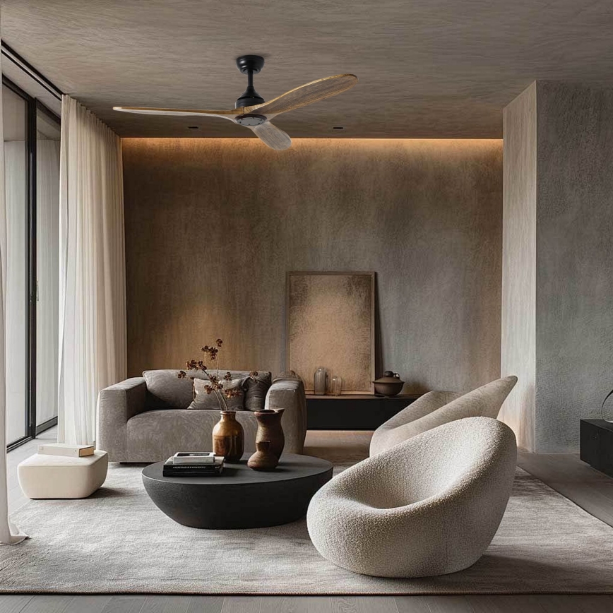 ZEVENTI - Потолочный вентилятор LAURIA Wi-Fi Tuya черный/дуб + пульт дистанционного управления