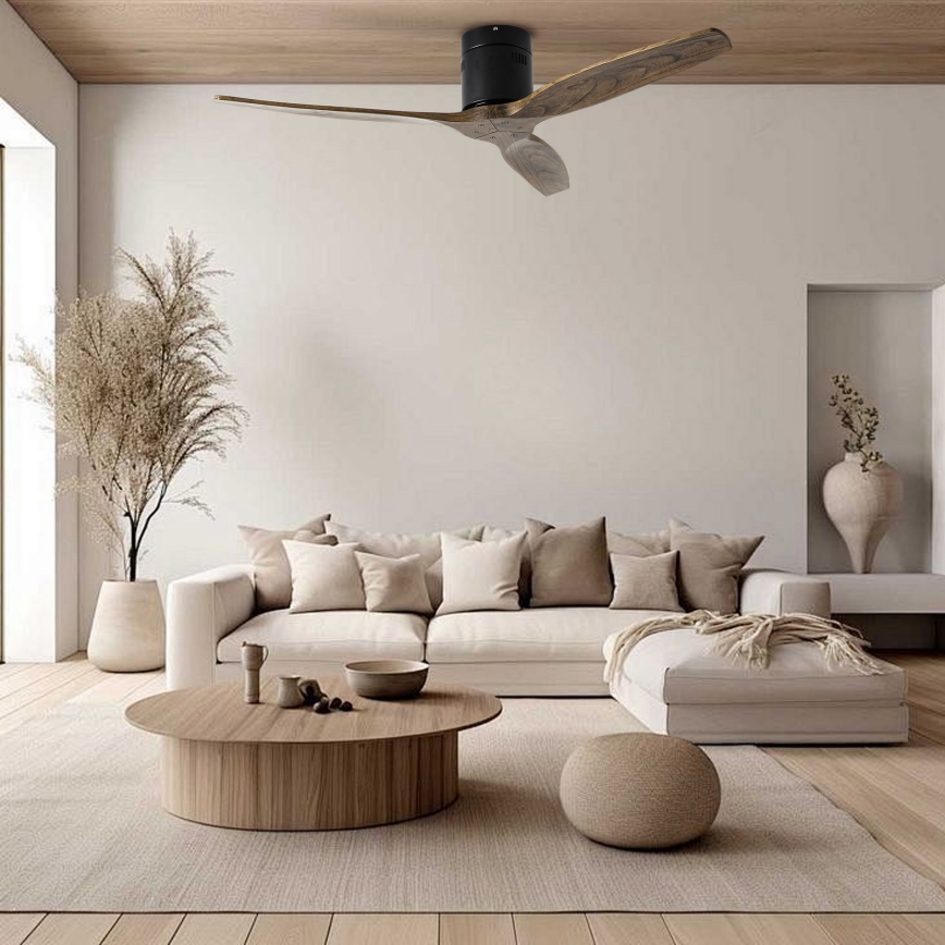 ZEVENTI - Потолочный вентилятор SPELLO Wi-Fi Tuya чёрный/дуб + дистанционное управление