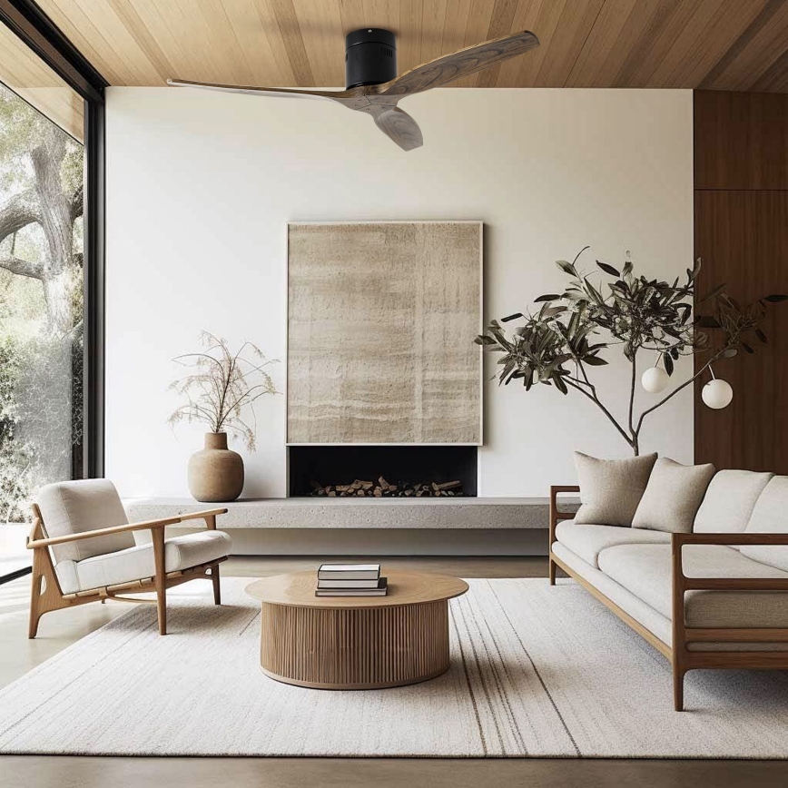 ZEVENTI - Потолочный вентилятор SPELLO Wi-Fi Tuya чёрный/дуб + дистанционное управление