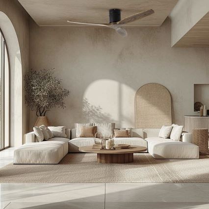 ZEVENTI - Потолочный вентилятор SPELLO Wi-Fi Tuya чёрный/дуб + дистанционное управление