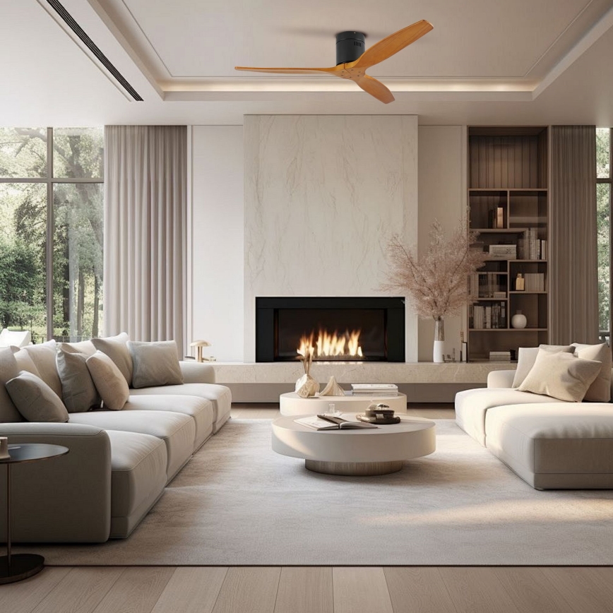 ZEVENTI - Потолочный вентилятор SPELLO Wi-Fi Tuya черный/дуб + пульт дистанционного управления