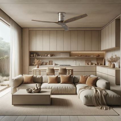 ZEVENTI - Потолочный вентилятор SPELLO Wi-Fi Tuya матовый хром/дуб + пульт дистанционного управления