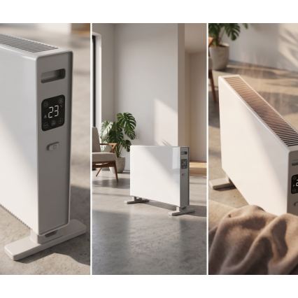 ZEVENTI - Електричний прямий нагрівач/конвектор з LCD-дисплеєм  1250/2000W/230V білий + дистанційне керування
