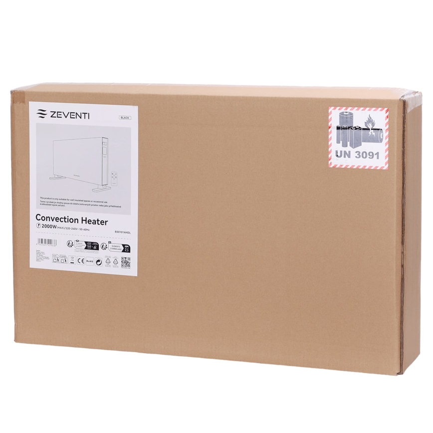 ZEVENTI - Електричний прямий нагрівач/конвектор з LCD-дисплеєм  1250/2000W/230V білий + дистанційне керування