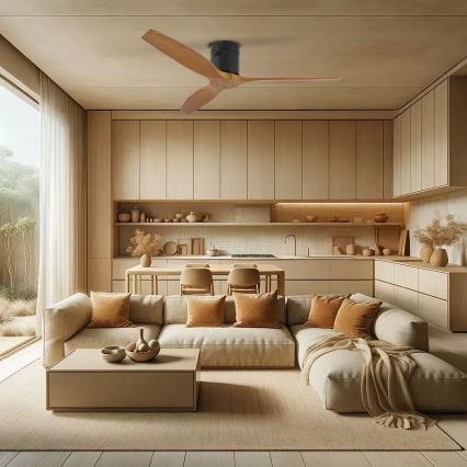 ZEVENTI - стельовий вентилятор SPELLO Wi-Fi Tuya чорний/дуб + пульт дистанційного керування