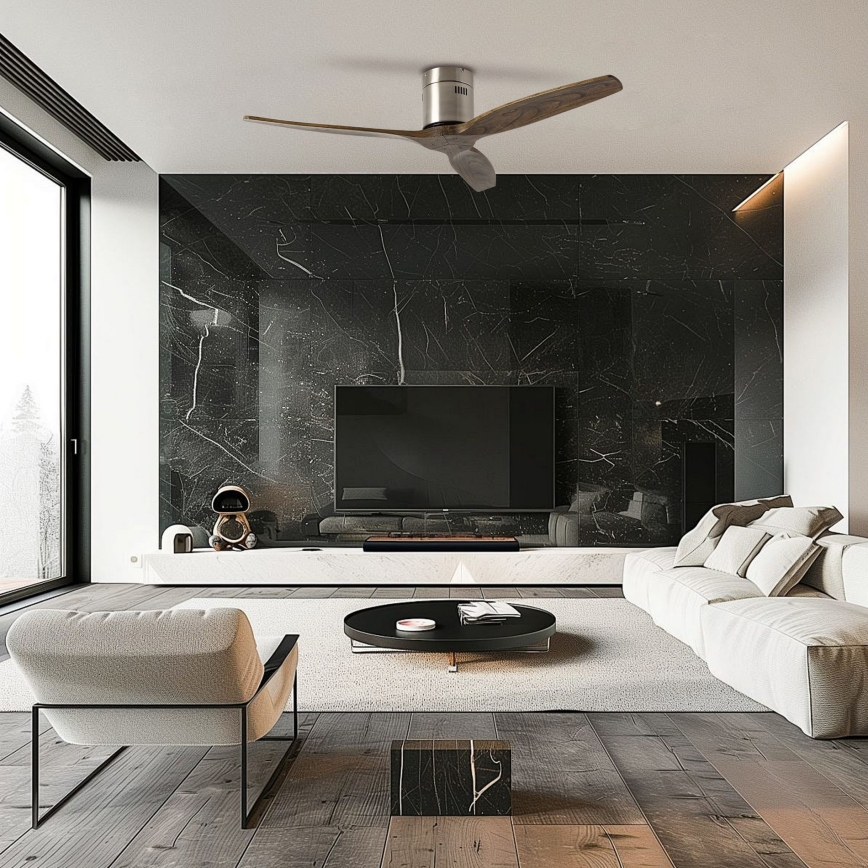 ZEVENTI - стельовий вентилятор SPELLO Wi-Fi Tuya матовий хром/дуб + пульт дистанційного керування