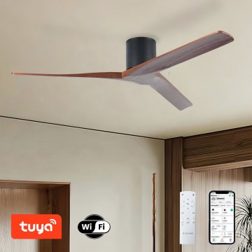 ZEVENTI - Стельовий вентилятор VELLON Wi-Fi Tuya чорний/горіх + пульт дистанційного керування
