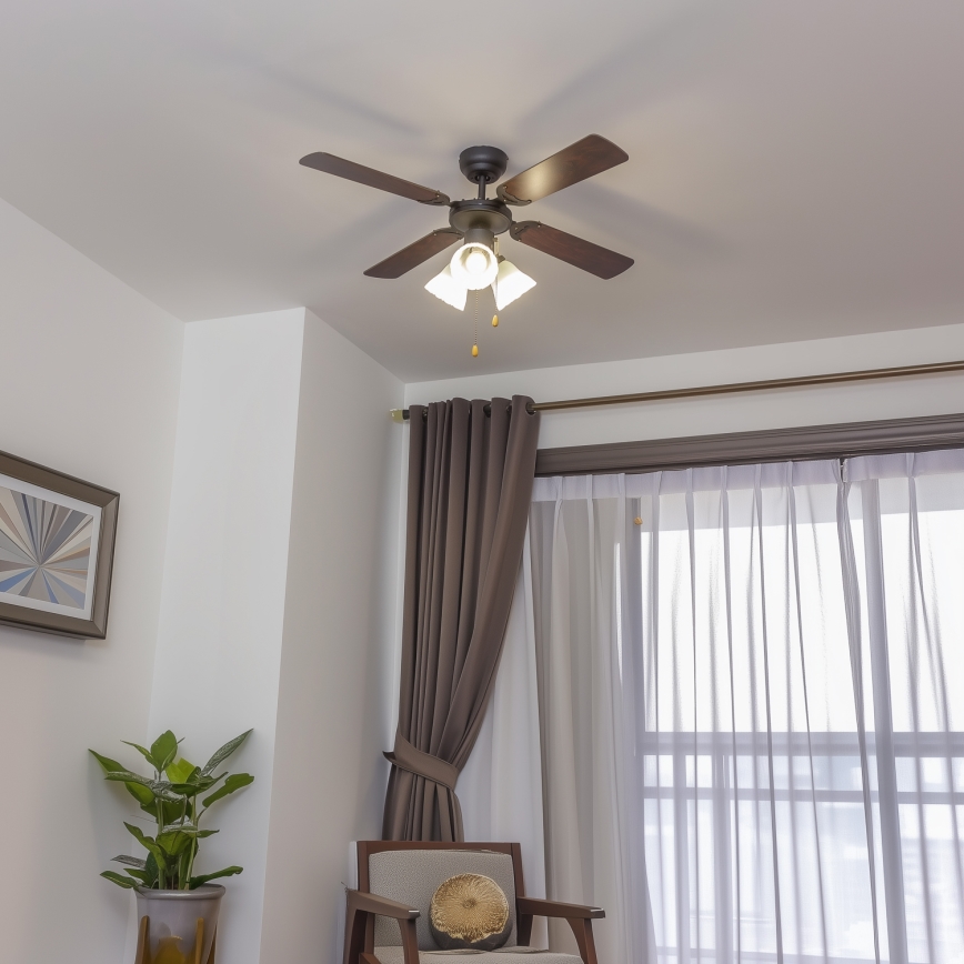 ZEVENTI - Стельовий вентилятор ZURRIOLA 3xE27/60W/230V коричневий