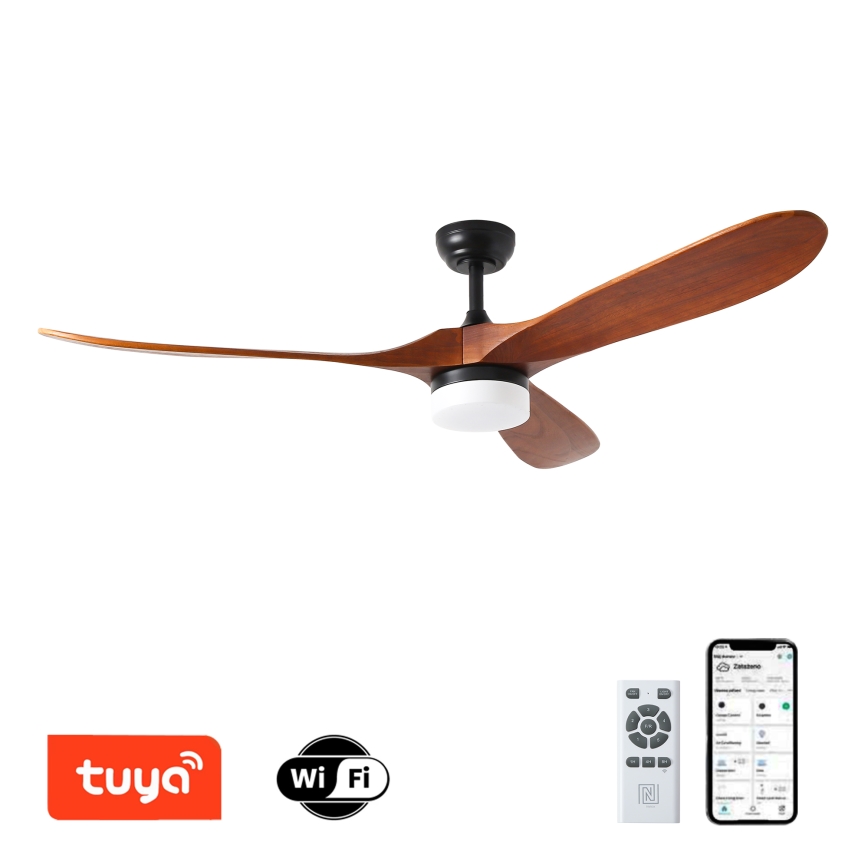 ZEVENTI - Светодиодный потолочный вентилятор с регулированием яркости GINOSA LED/18W/230V 3000-6000K Wi-Fi Tuya черный/дуб + дистанционное управление
