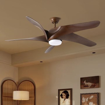 ZEVENTI - светодиодный потолочный вентилятор LUCCA LED/18 Вт/230 В 3000/4000/6000K Wi-Fi Tuya коричневый + пульт дистанционного управления