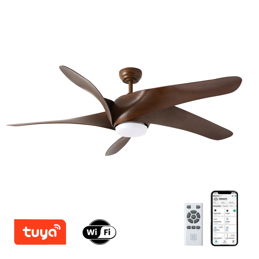 ZEVENTI - Светодиодный потолочный вентилятор с регулированием яркости LUCCA LED/18W/230V 3000-6000K Wi-Fi Tuya коричневый + дистанционное управление