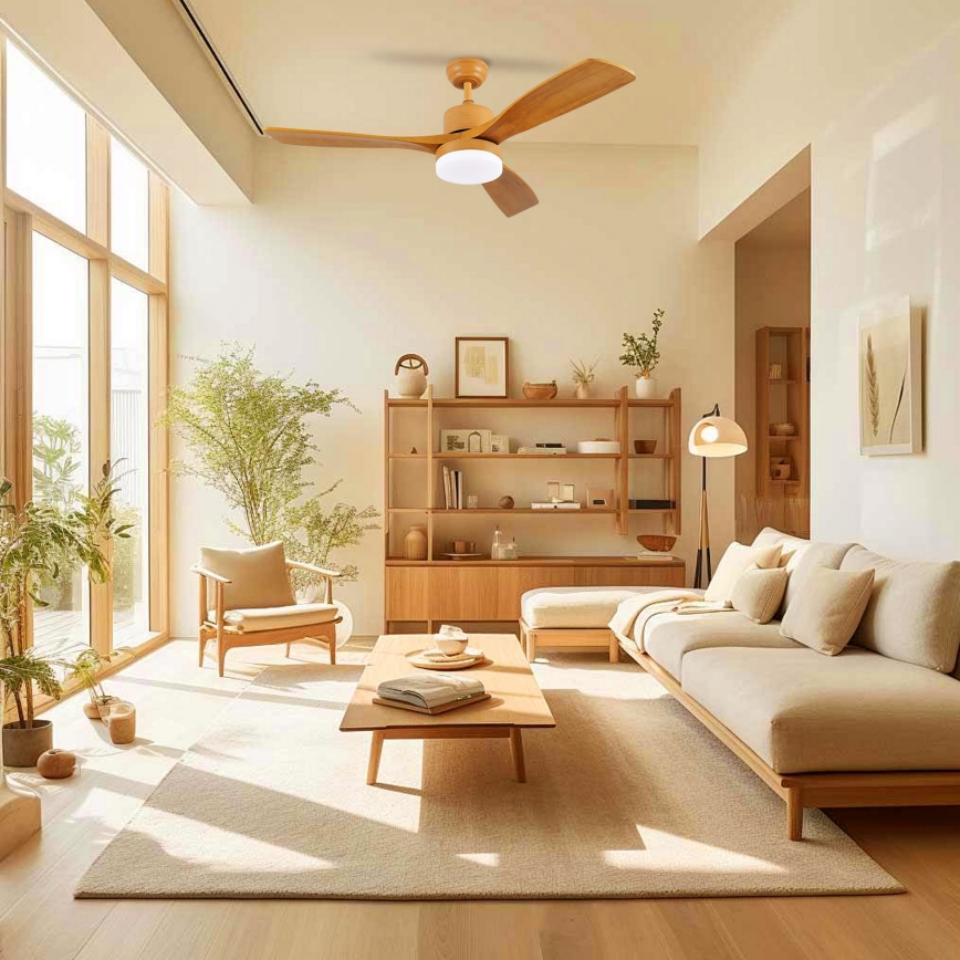 ZEVENTI - LED потолочный вентилятор MARE LED/24W/230V 3000/4000/6000K Wi-Fi Tuya дуб + пульт дистанционного управления