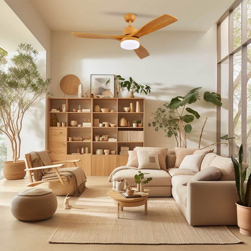 ZEVENTI - LED потолочный вентилятор MARE LED/24W/230V 3000/4000/6000K Wi-Fi Tuya дуб + пульт дистанционного управления