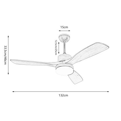 ZEVENTI - Светодиодный потолочный вентилятор с регулированием яркости MARE LED/24W/230V 3000-6000K Wi-Fi Tuya дуб + дистанционное управление
