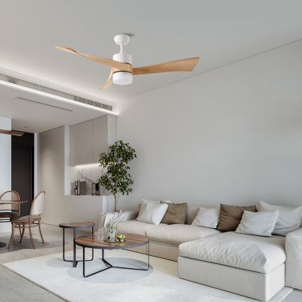 ZEVENTI - Светодиодный потолочный вентилятор NATURITO LED/18W/230V 3000-6000K Wi-Fi Tuya белый/дуб + пульт дистанционного управления