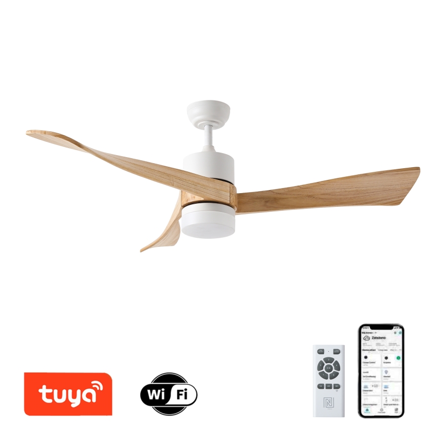 ZEVENTI - Светодиодный потолочный вентилятор с регулированием яркости NATURITO LED/18W/230V 3000-6000K Wi-Fi Tuya белый/дуб + дистанционное управление