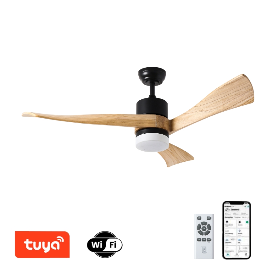 ZEVENTI - Светодиодный потолочный вентилятор с регулированием яркости NATURITO LED/18W/230V 3000-6000K Wi-Fi Tuya черный/дуб + дистанционное управление
