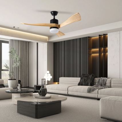 ZEVENTI - Светодиодный потолочный вентилятор с регулированием яркости NATURITO LED/18W/230V 3000-6000K Wi-Fi Tuya черный/дуб + дистанционное управление