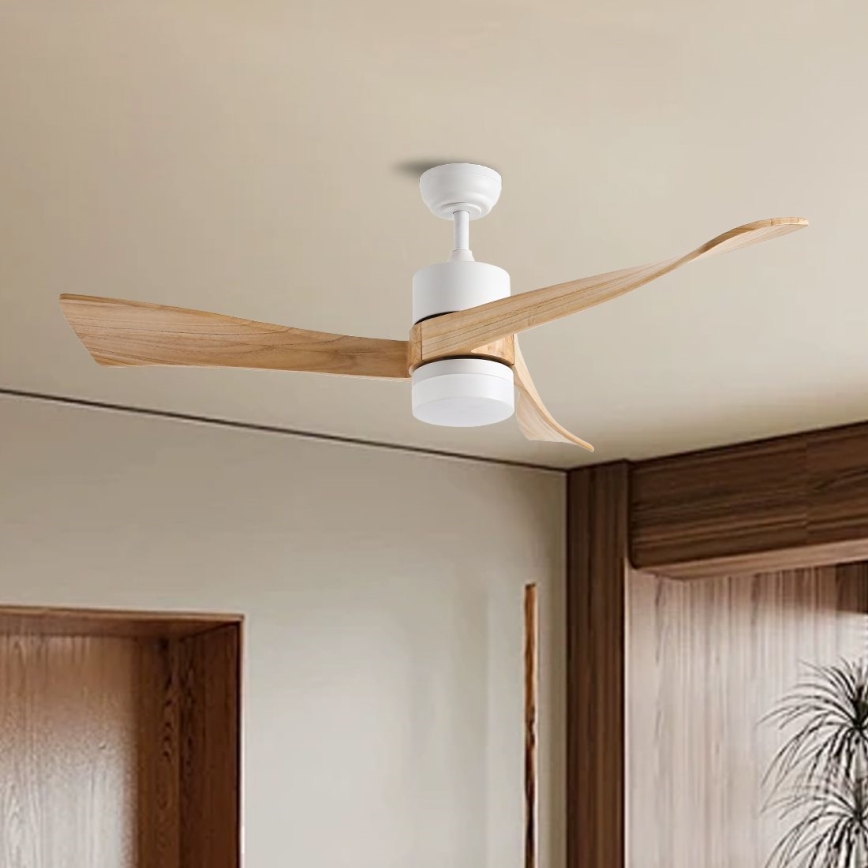 ZEVENTI - Светодиодный потолочный вентилятор с регулированием яркости NATURITO LED/18W/230V 3000-6000K Wi-Fi Tuya белый/дуб + дистанционное управление