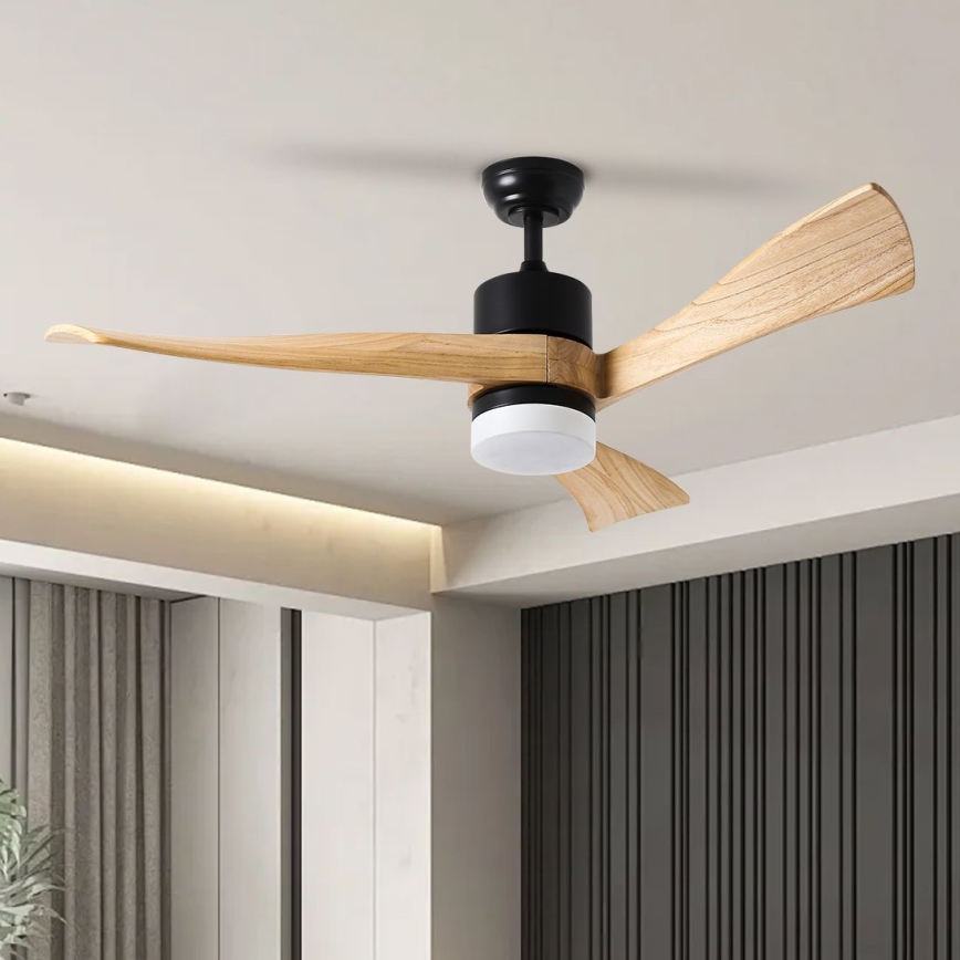 ZEVENTI - Светодиодный потолочный вентилятор с регулированием яркости NATURITO LED/18W/230V 3000-6000K Wi-Fi Tuya черный/дуб + дистанционное управление
