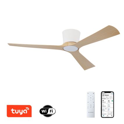 ZEVENTI - LED затемнюваний стельовий вентилятор AUREX LED/24W/230V 3000/4000/6000K Wi-Fi Tuya білий/дуб + дистанційне керування