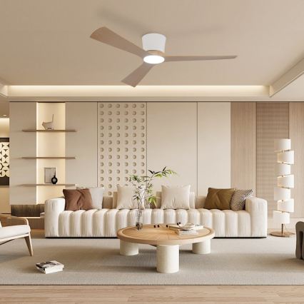 ZEVENTI - LED затемнюваний стельовий вентилятор AUREX LED/24W/230V 3000/4000/6000K Wi-Fi Tuya білий/дуб + дистанційне керування