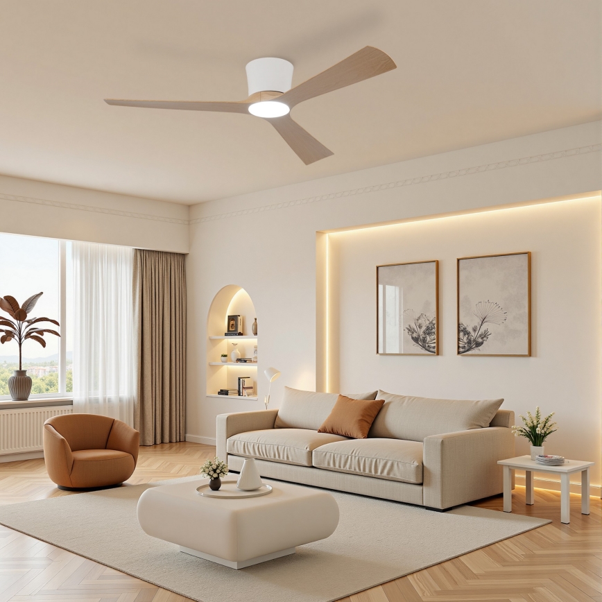 ZEVENTI - LED затемнюваний стельовий вентилятор AUREX LED/24W/230V 3000/4000/6000K Wi-Fi Tuya білий/дуб + дистанційне керування