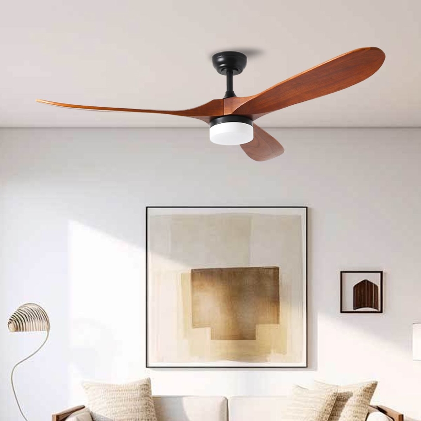 ZEVENTI - Світлодіодний стельовий вентилятор GINOSA LED/18W/230V 3000-6000K Wi-Fi Tuya чорний/дуб + дистанційне керування