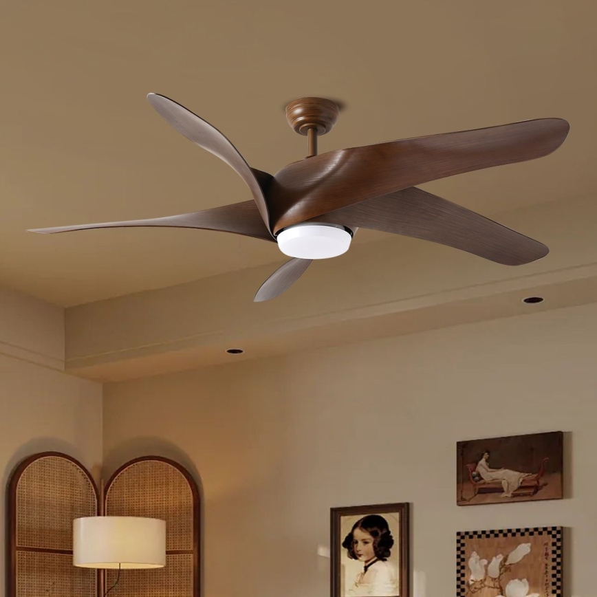 ZEVENTI - Світлодіодний стельовий вентилятор LUCCA LED/18W/230V 3000-6000K Wi-Fi Tuya коричневий + пульт дистанційного керування