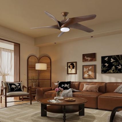 ZEVENTI - Світлодіодний стельовий вентилятор LUCCA LED/18W/230V 3000-6000K Wi-Fi Tuya коричневий + пульт дистанційного керування