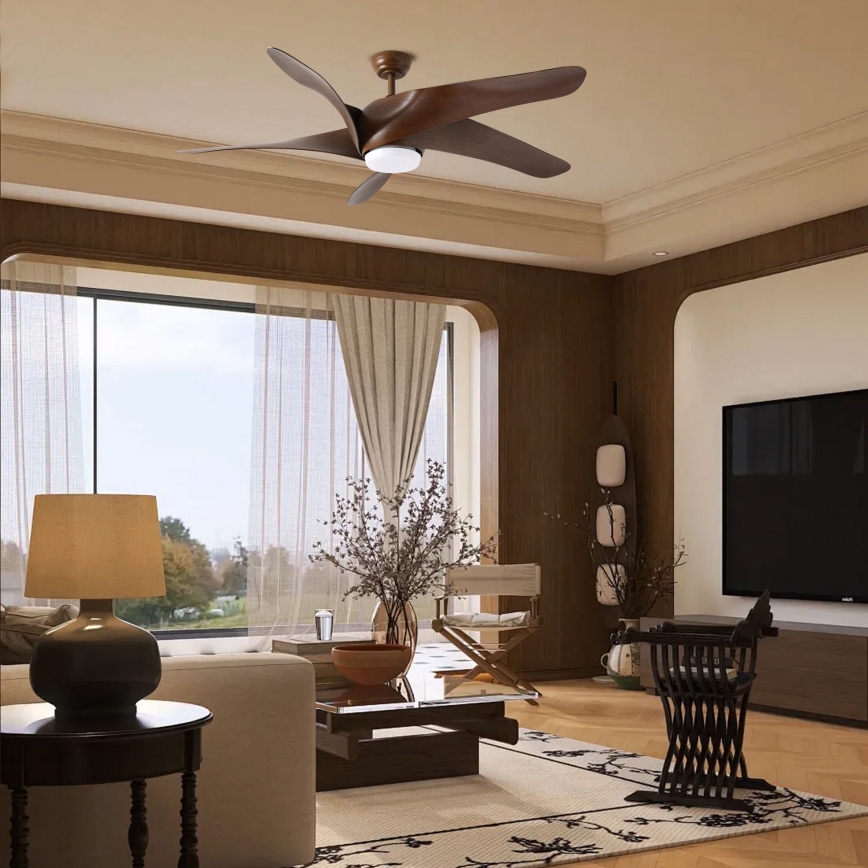 ZEVENTI - Світлодіодний стельовий вентилятор LUCCA LED/18W/230V 3000-6000K Wi-Fi Tuya коричневий + пульт дистанційного керування